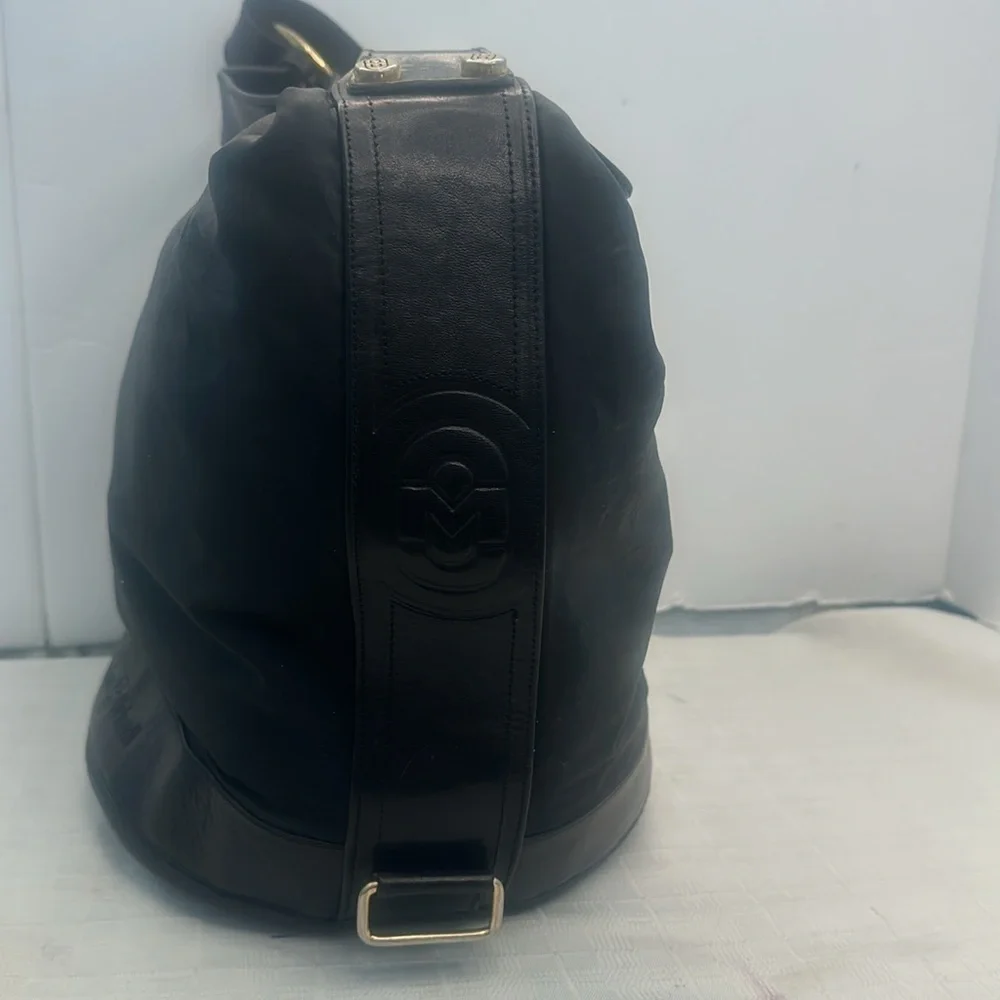 Marino Orlandi Bucket black leather and nylon swing bag